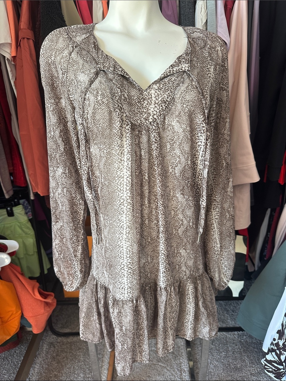 bebe Brown Snake-Print Sheer Blouse